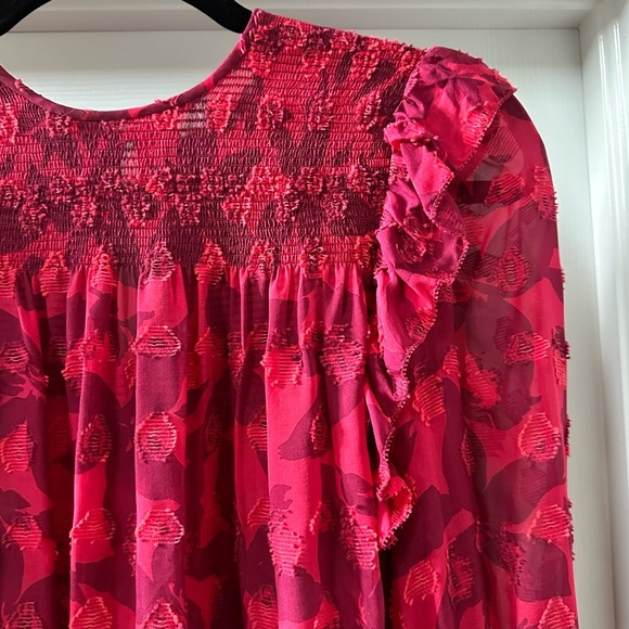 Joie Jamila Red Punk Silk Blouse Top Hibiscus Semi Sheer Size Small - Picture 7 of 14